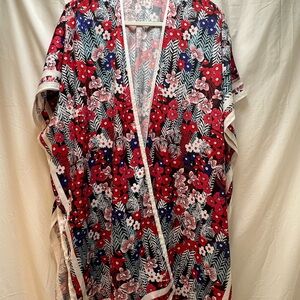 Floral Kimono with Red and Blue Pattern